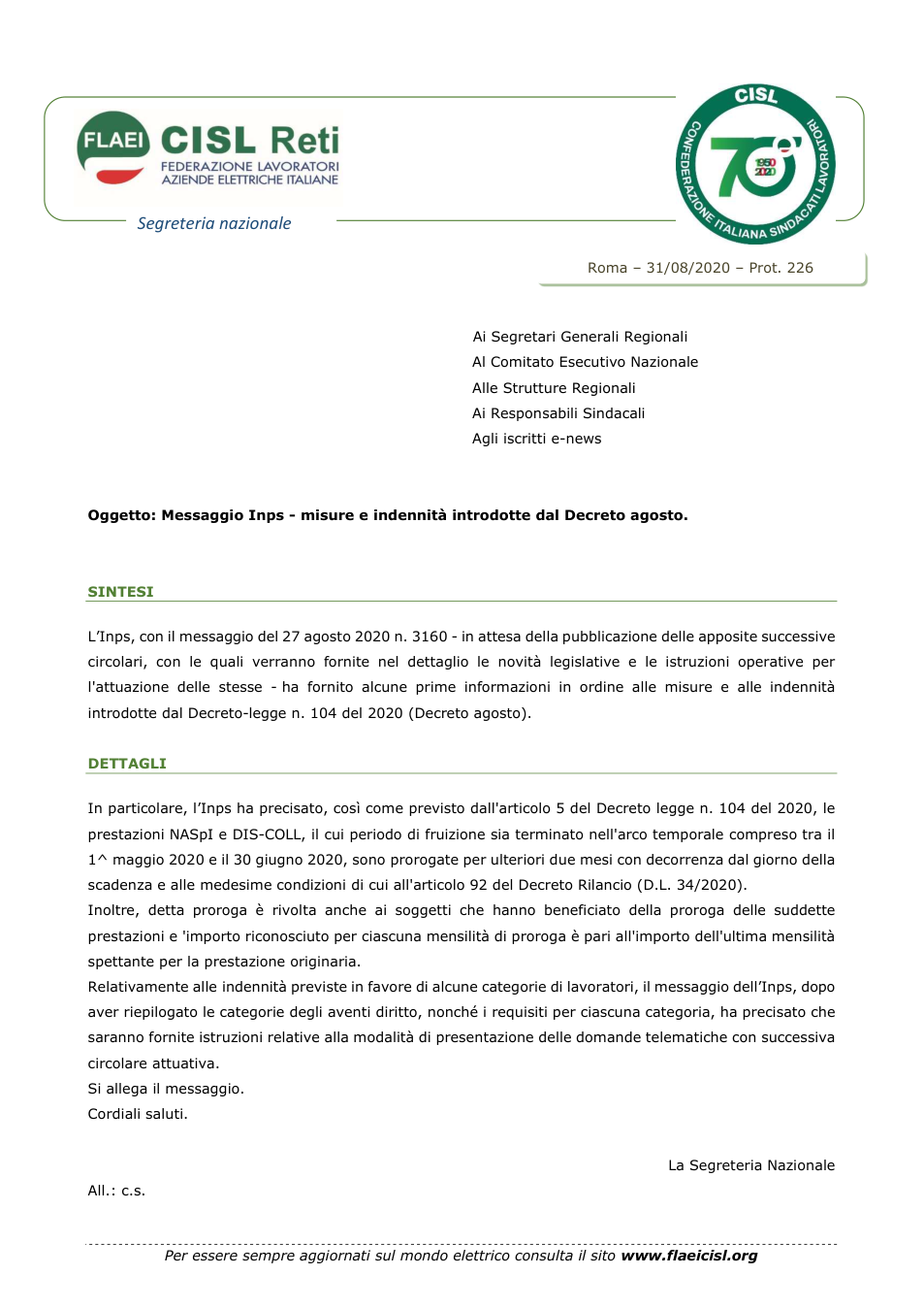 Anteprima 11246 20C226 Messaggio Inps - misure e indennità introdotte dal Decreto agosto