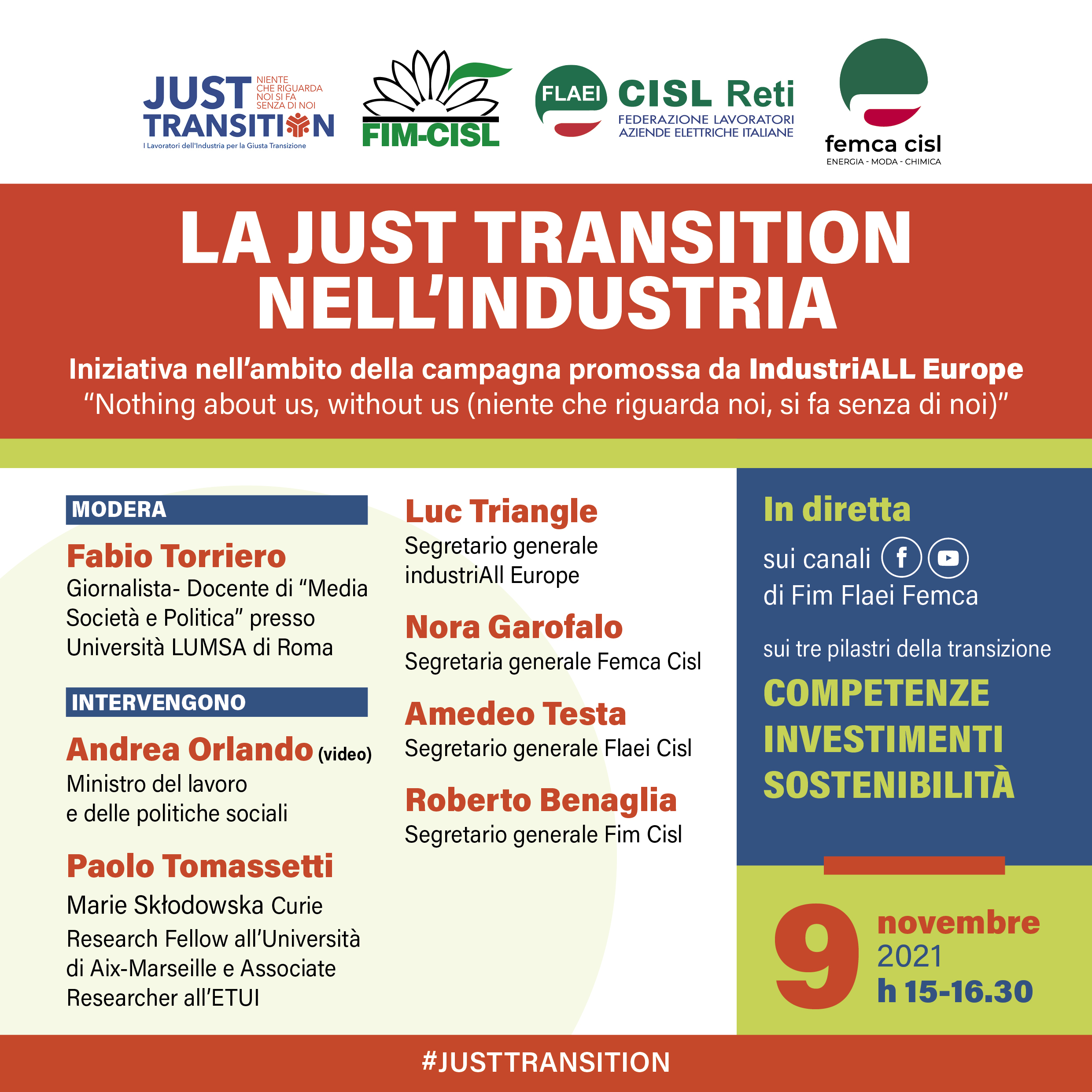 La Just Transition nell'industria - Iniziativa nell'ambito della campagna promossa da IndustriALL Europe